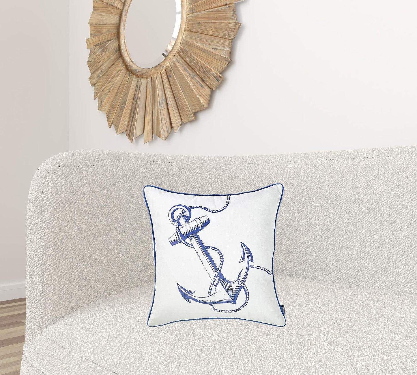 Blue and White Nautical Anchor Decorative Throw Pillow Cover