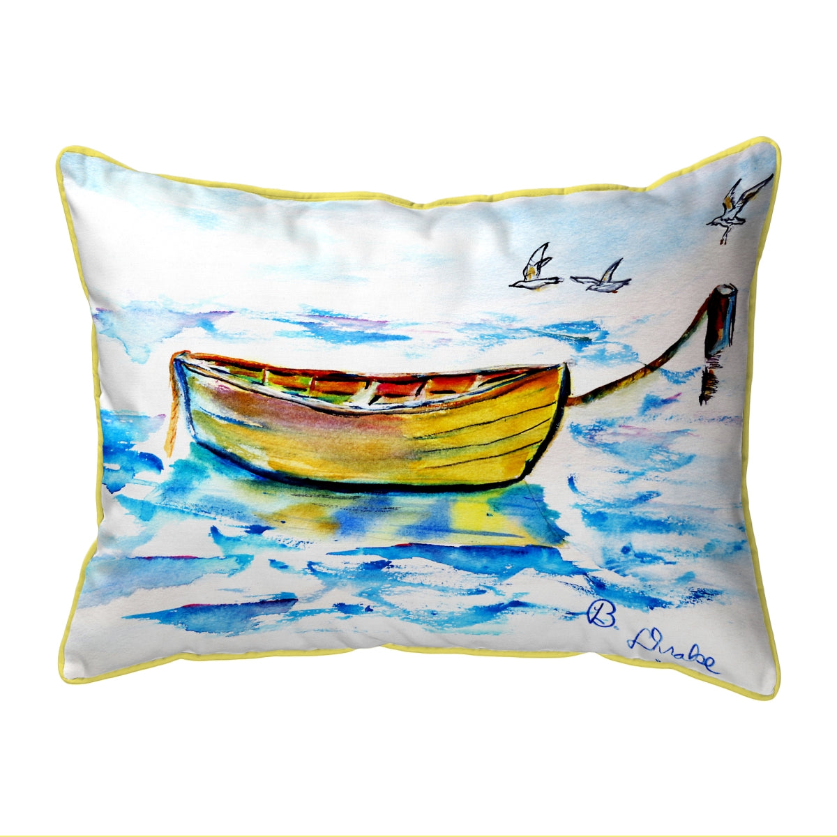 Betsy Drake SN830 11 x 14 in. Yellow Row Boat Small Outdoor Pillow