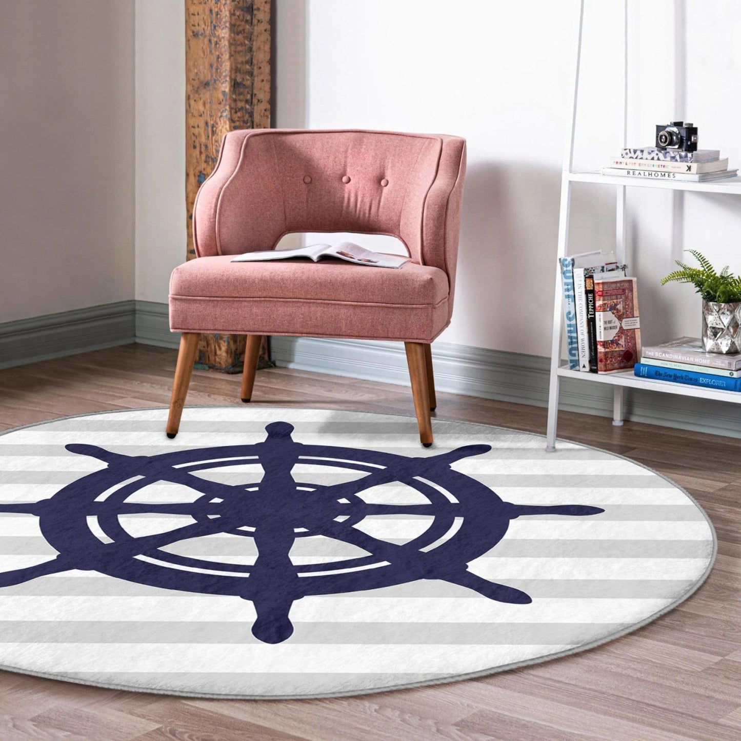 Rudder Pattern Boat Marine Decoration Washable Round Rug | Homeezone