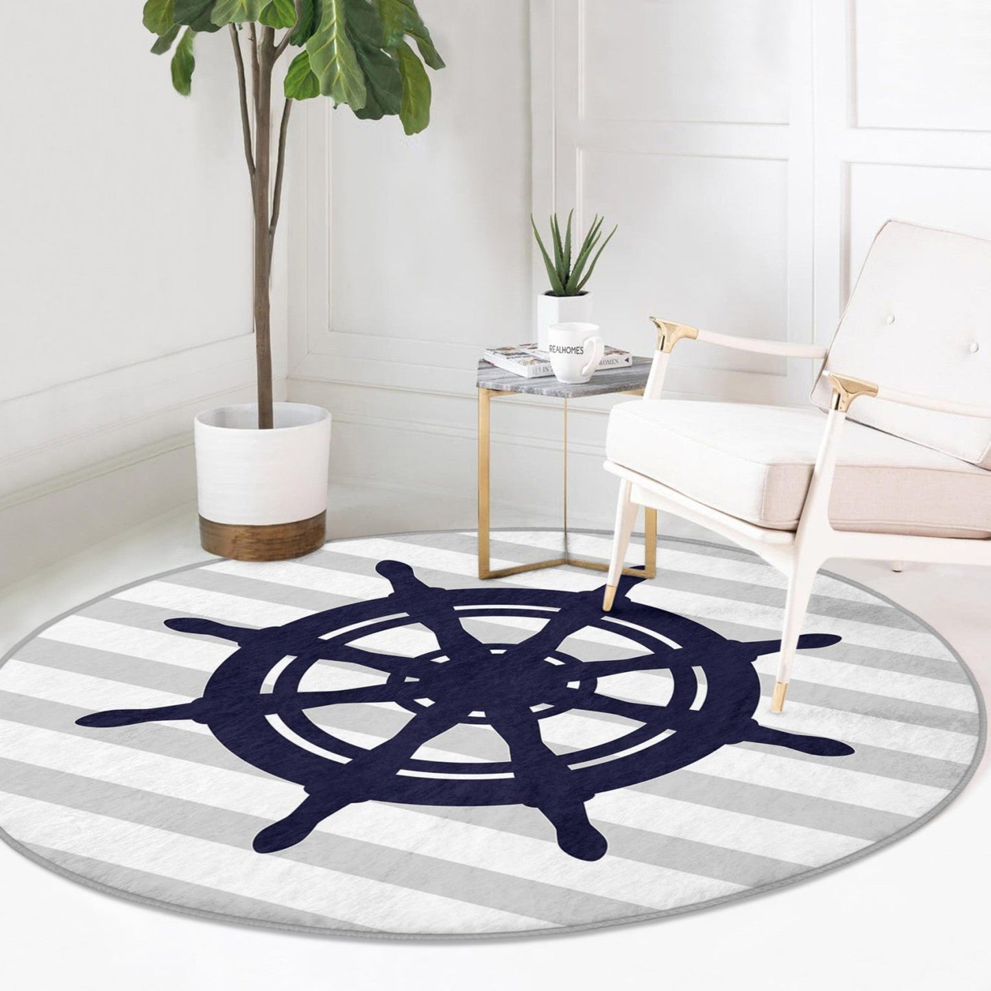 Rudder Pattern Boat Marine Decoration Washable Round Rug | Homeezone