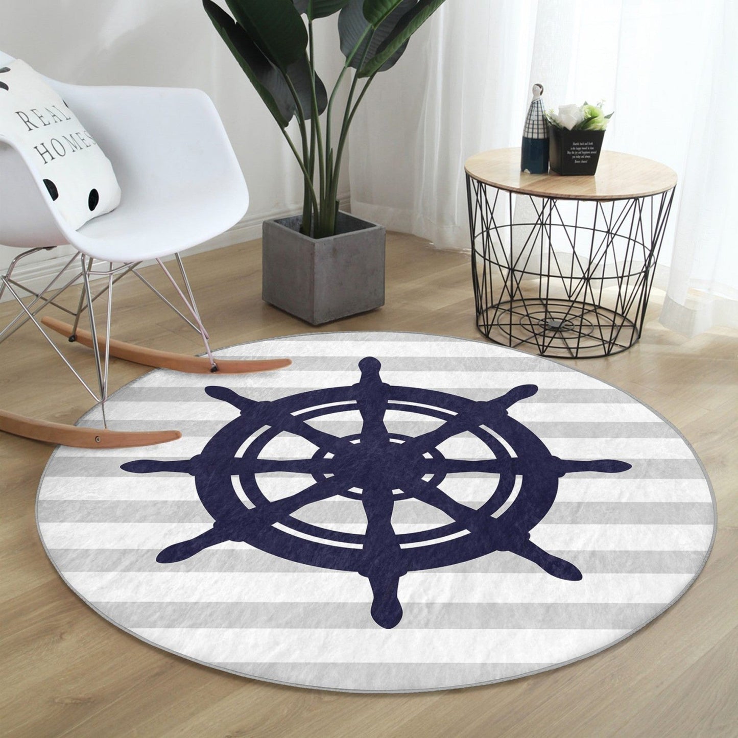 Rudder Pattern Boat Marine Decoration Washable Round Rug | Homeezone