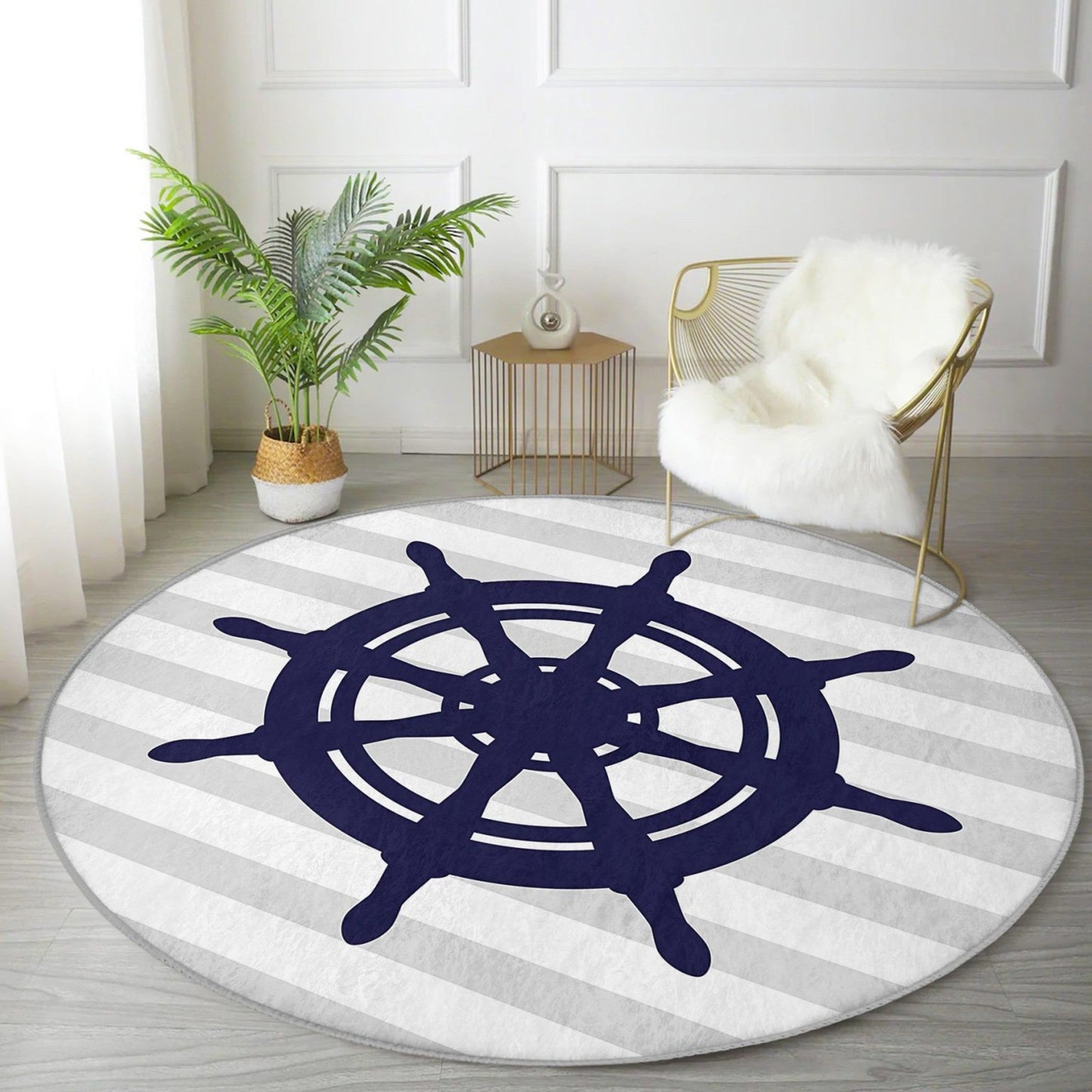 Rudder Pattern Boat Marine Decoration Washable Round Rug | Homeezone