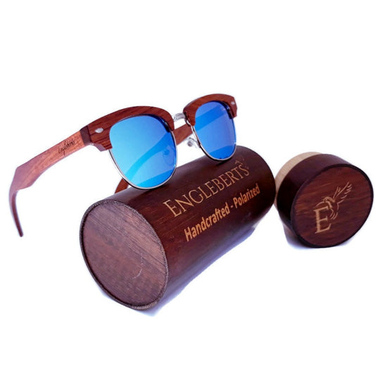 100% Real Brazilian Pear Wood Sunglasses With Ice Blue Lenses