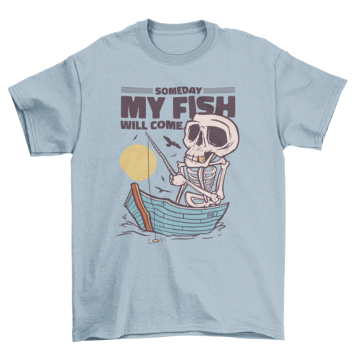 Skeleton fishing in lake t-shirt