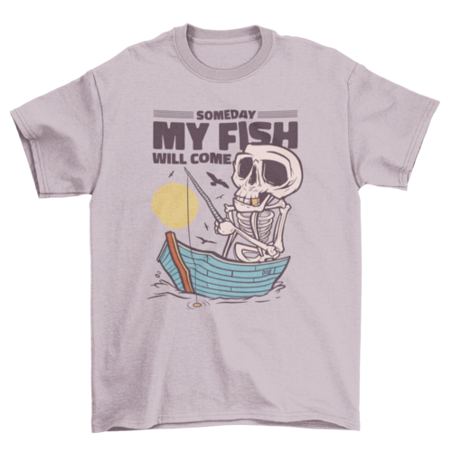 Skeleton fishing in lake t-shirt