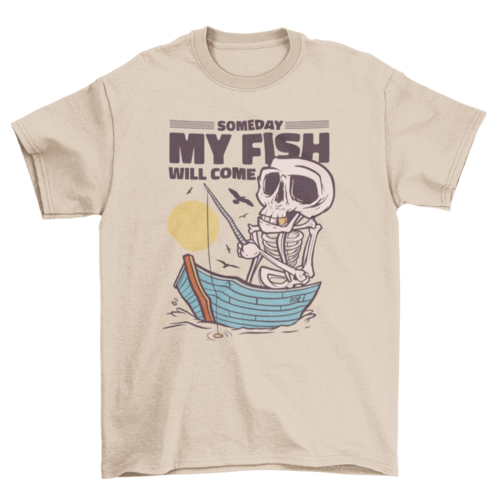 Skeleton fishing in lake t-shirt