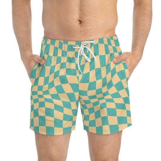 Men's Swim Trunks - Teal Check