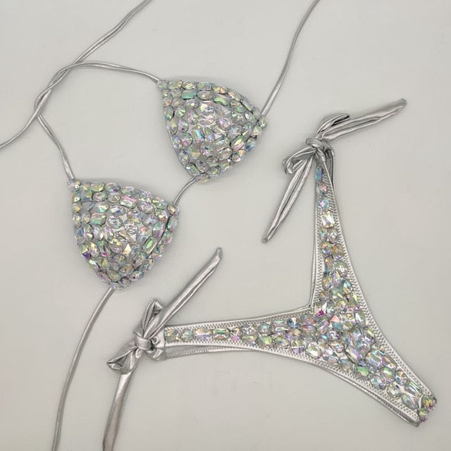 Diamond bikini set rhinestone swimwear crystal bathing suit sexy women