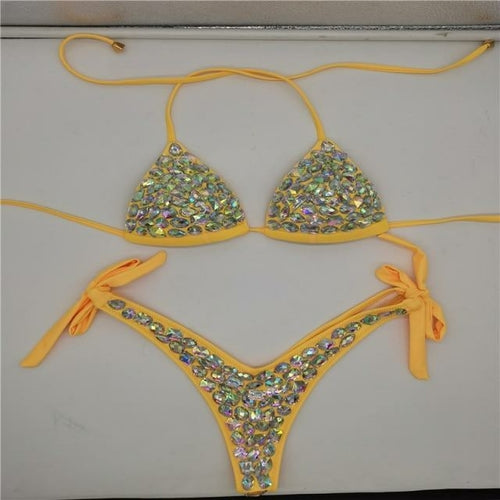 Diamond bikini set rhinestone swimwear crystal bathing suit sexy women